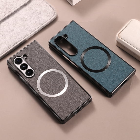 Case Compatible with Samsung Galaxy Z Fold 6, Plain Fabric Back TPU Frame Magsafe Ultra Slim Lightweight Shockproof Anti-Falling Protective Thin Back Case Cover for Samsung Galaxy Z Fold 6, Darkblue