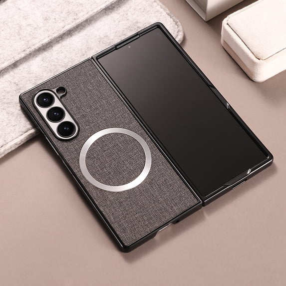 Case Compatible with Samsung Galaxy Z Fold 6, Plain Fabric Back TPU Frame Magsafe Ultra Slim Lightweight Shockproof Anti-Falling Protective Thin Back Case Cover for Samsung Galaxy Z Fold 6, Gray