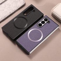 Case Compatible with Samsung Galaxy Z Fold 6, Plain Fabric Back TPU Frame Magsafe Ultra Slim Lightweight Shockproof Anti-Falling Protective Thin Back Case Cover for Samsung Galaxy Z Fold 6, Purple