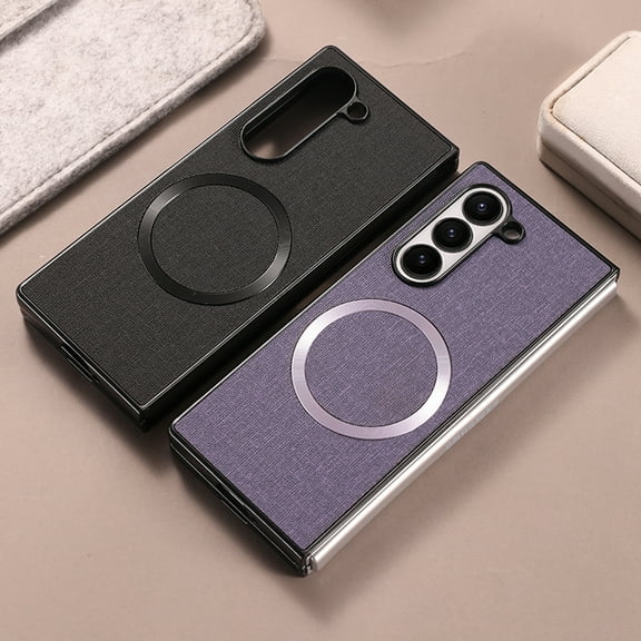 Case Compatible with Samsung Galaxy Z Fold 6, Plain Fabric Back TPU Frame Magsafe Ultra Slim Lightweight Shockproof Anti-Falling Protective Thin Back Case Cover for Samsung Galaxy Z Fold 6, Purple