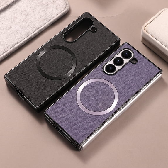 Case Compatible with Samsung Galaxy Z Fold 6, Plain Fabric Back TPU Frame Magsafe Ultra Slim Lightweight Shockproof Anti-Falling Protective Thin Back Case Cover for Samsung Galaxy Z Fold 6, Purple