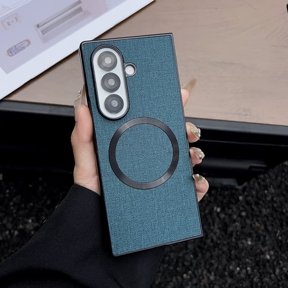 Case Compatible with Samsung Galaxy Z Fold 7, Plain Fabric Back TPU Frame Magsafe Ultra Slim Lightweight Shockproof Anti-Falling Protective Thin Back Case Cover for Samsung Galaxy Z Fold 7, Darkblue