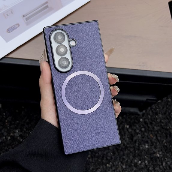 Case Compatible with Samsung Galaxy Z Fold 7, Plain Fabric Back TPU Frame Magsafe Ultra Slim Lightweight Shockproof Anti-Falling Protective Thin Back Case Cover for Samsung Galaxy Z Fold 7, Purple