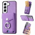 thumbnail image 1 of Case Compatible with Samsung S21 FE, Wallet Case [RFID Blocking], Leather Case with Card Holder, 360° Rotation Ring Kickstand, Protective Snap Buttons for Samsung Galaxy S21 FE, Purple, 1 of 13