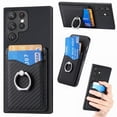 thumbnail image 1 of Case Compatible with Samsung S23 Ultra, Wallet Case Premium Retro Leather Cover with Card Holder, 360? Rotation Ring Kickstand, Carbon Fiber Patterned Design for Samsung Galaxy S23 Ultra, Black, 1 of 8