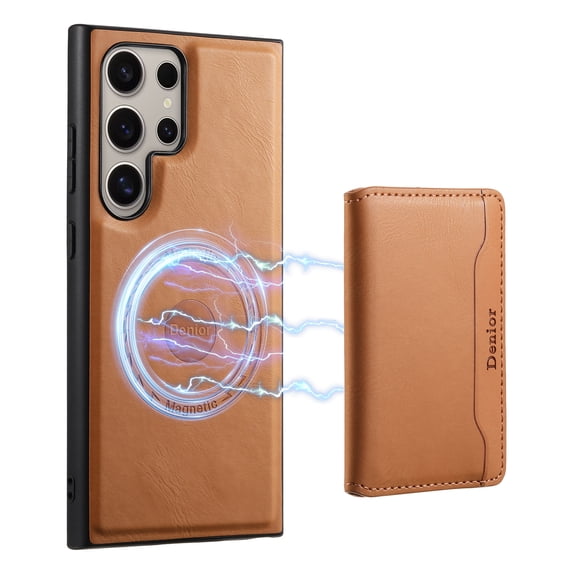 Case Compatible with Samsung S24 Ultra Wallet Case, Premium Leather 2 in 1 Detachable Wallet Card Holder Kickstand Magnetic Wireless Charging Protective Cover for Samsung Galaxy S24 Ultra, Khaki
