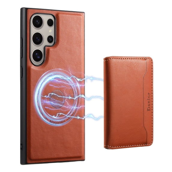 Case Compatible with Samsung S24 Ultra Wallet Case, Premium Leather 2 in 1 Detachable Wallet Card Holder Kickstand Magnetic Wireless Charging Protective Cover for Samsung Galaxy S24 Ultra, Brown