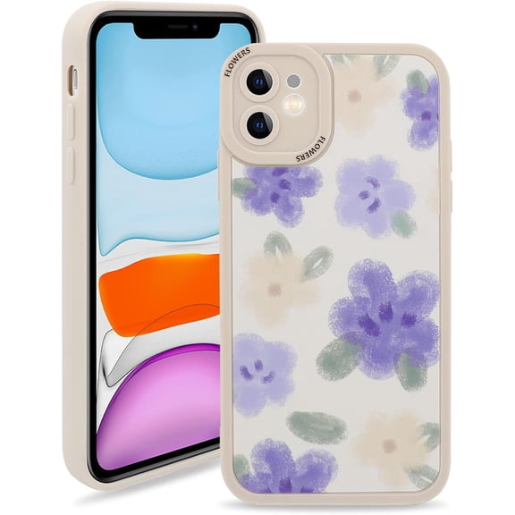 Case Compatible for iPhone 11, Spring Flower Floral Design for Women Girl Shockproof TPU Bumper Cover for iPhone 11 (6.1 inch), Purple Flower