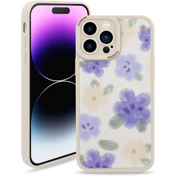 Case Compatible for iPhone 14 Pro, Spring Flower Floral Design for Women Girl Shockproof TPU Bumper Cover for iPhone 14 Pro (6.1 inch), Purple Flower
