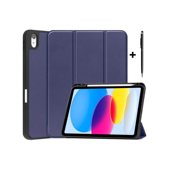 Case Compatible with iPad 10th Generation 10.9 Inch 2022 with Pencil Holder, Protective Stand Cover with Soft Back, Auto Sleep/Wake + Universal Stylus Pen