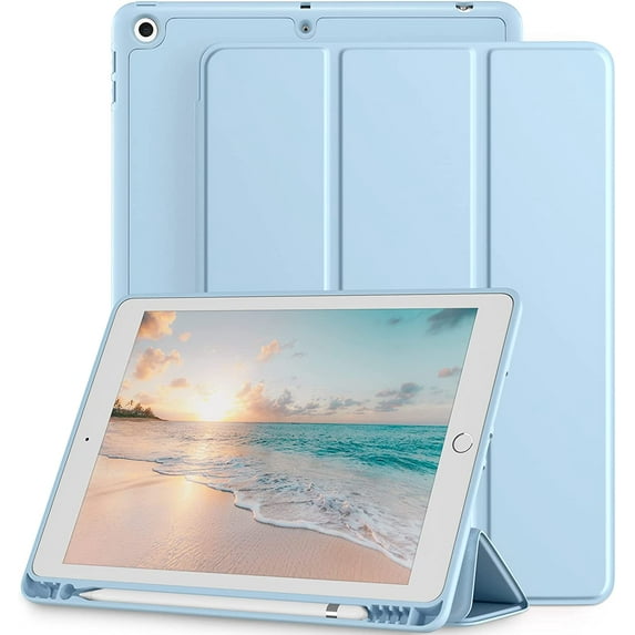 Case Compatible with iPad 9th/8th/7th Generation Case, iPad 10.2 Inch Case with Pencil Holder, TPU Smart Stand Back Case Cover for iPad Case 2021/2020/2019, Auto Wake/Sleep, Lilac