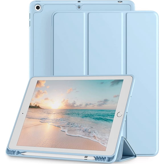 Case Compatible with iPad 9th/8th/7th Generation Case, iPad 10.2 Inch Case with Pencil Holder, TPU Smart Stand Back Case Cover for iPad Case 2021/2020/2019, Auto Wake/Sleep, Lilac