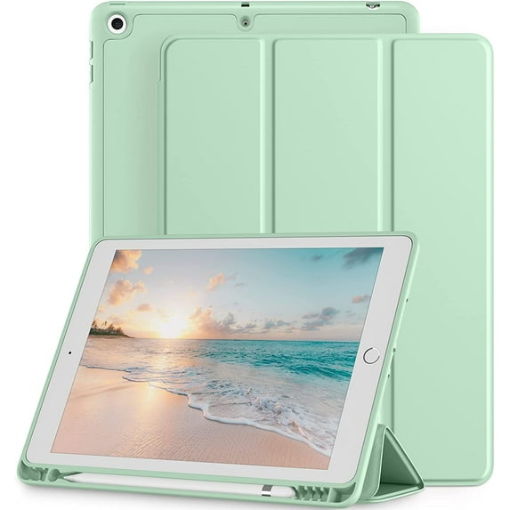 Case Compatible with iPad 9th/8th/7th Generation Case, iPad 10.2 Inch Case with Pencil Holder, TPU Smart Stand Back Case Cover for iPad Case 2021/2020/2019, Auto Wake/Sleep, Mint Green