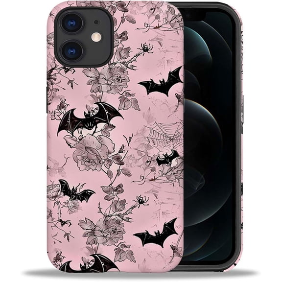 Case Compatible with iPhone 11, Halloween Flowers Bat Spider Girl Hybrid 2-Layer Hard Shell + Silicone Protective Case -Scratch-Resistant Shockproof for iPhone 11