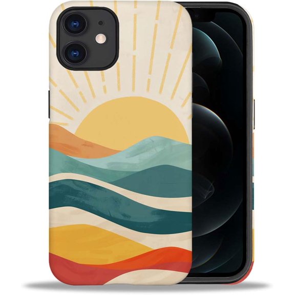 Case Compatible with iPhone 11, Sunrise Mountain Peak Girl Hybrid 2-Layer Hard Shell + Silicone Protective Case -Scratch-Resistant Shockproof for iPhone 11