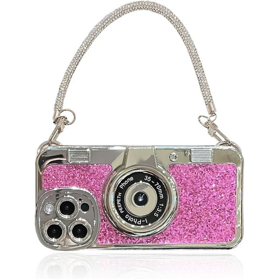 Case Compatible with iPhone 12,Cute 3D Vintage Camera Phone Case with Hand Strap Unique Cool Silicone TPU Case Shockproof Protective Case Women Girls for iPhone 12