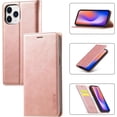 thumbnail image 1 of Case Compatible with iPhone 12 Mini 5.4 inch 2020, Vintage Classic Matte Leather Wallet Case Flip Notebook Style Cover with Magnetic Closure Kickstand Card Slots - Rose Gold, 1 of 15