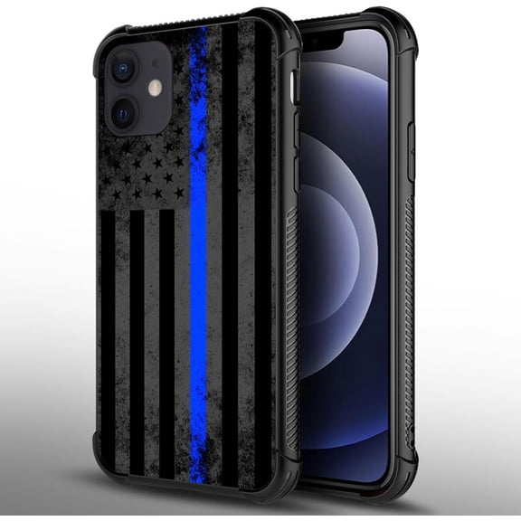 Case Compatible with iPhone 12 Mini, Blue Line USA Flag Back+Soft Silicone Acrylic TPU Design Shock Fall Prevention Protective Case for iPhone 12 Mini
