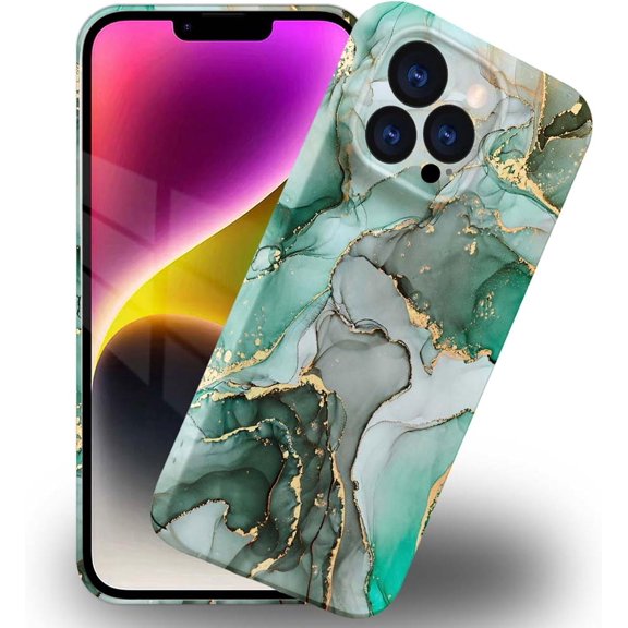 Case Compatible with iPhone 12 Pro,Full Coverage Pattern Printing Soft TPU Shockproof Protective Case for iPhone 12 Pro 6.1 inch for Girl Boys,Green Gold Marble