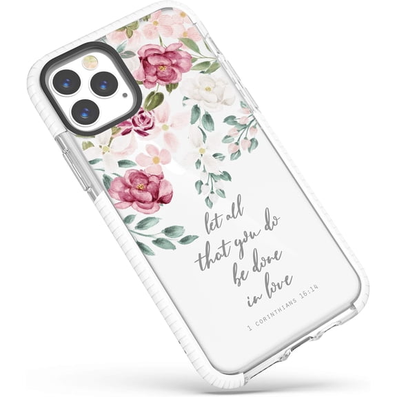 Case Compatible for iPhone 12 Pro Max, Red Pink Roses Scripture Bible Verses Christian Quotes Corinthians 16:14 Soft Protective Clear Design Case for Girls Women Compatible for iPhone 12 Pro Max