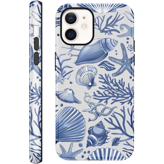 Case Compatible with for iPhone 12/iPhone 12 Pro 6,1'', Coastal Beach Summer Blue Ocean Seashell Aesthetic Protective Phone Case, Scratch Resistant Shockproof Cover Case for Girl Boy Women Men