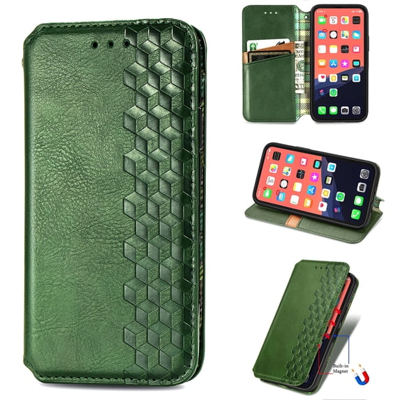 Case Compatible for iPhone 13 2021(6.1 inch), Allytech Magnetic Closure Flip PU Leather Wallet Case with Card Slots Folio Kickstand Protective Case for iPhone 13 5G, Green