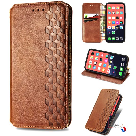 Case Compatible for iPhone 13 2021(6.1 inch), Allytech Magnetic Closure Flip PU Leather Wallet Case with Card Slots Folio Kickstand Protective Case for iPhone 13 5G, Brown