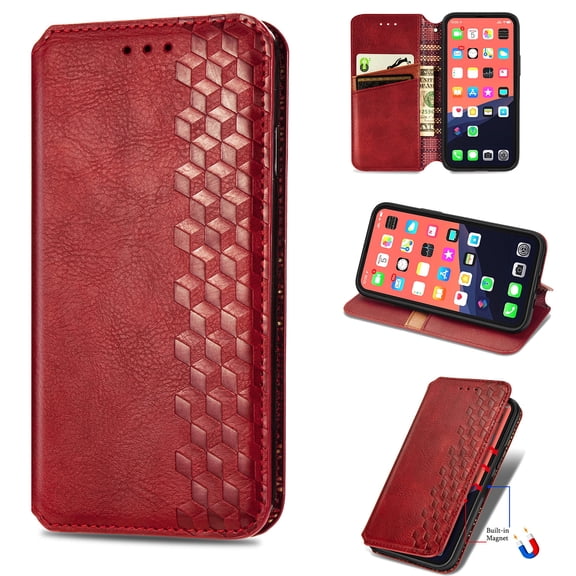 Case Compatible for iPhone 13 2021(6.1 inch), Allytech Magnetic Closure Flip PU Leather Wallet Case with Card Slots Folio Kickstand Protective Case for iPhone 13 5G, Red
