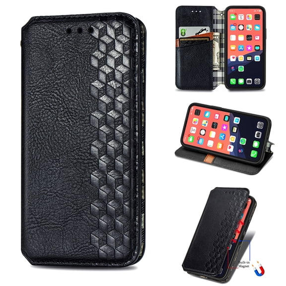 Case Compatible for iPhone 13 2021(6.1 inch), Allytech Magnetic Closure Flip PU Leather Wallet Case with Card Slots Folio Kickstand Protective Case for iPhone 13 5G, Black
