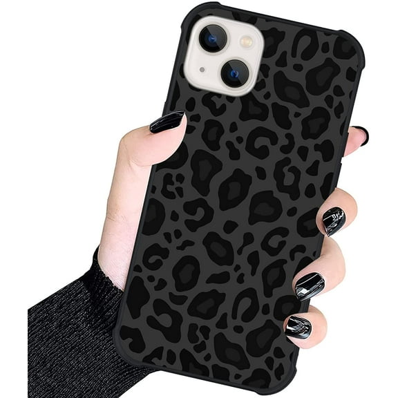 Case Compatible with iPhone 13,Black Leopard Design,Tire Texture Non-Slip +Shockproof Rugged TPU Protective Case for iPhone 13 6.1 Inch (2021) Leopard Pattern