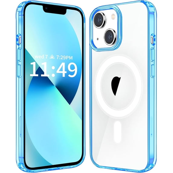 Case Compatible with iPhone 13 Case, Compatible with MagSafe Wireless Charging, Transparent Anti-Scratch Back Shockproof Protective Slim Thin Phone Case Cover, Translucent Blue