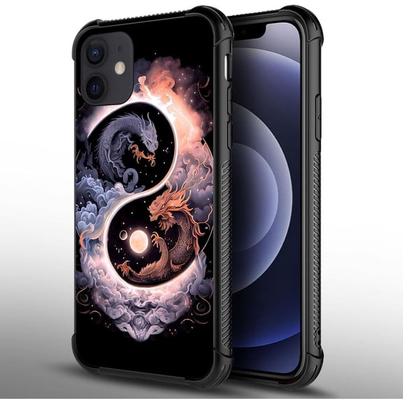 Case Compatible with iPhone 13 Mini, Dragon Taiji Yin and Yang Back+Soft Silicone Acrylic TPU Design Shock Fall Prevention Protective Case for iPhone 13 Mini