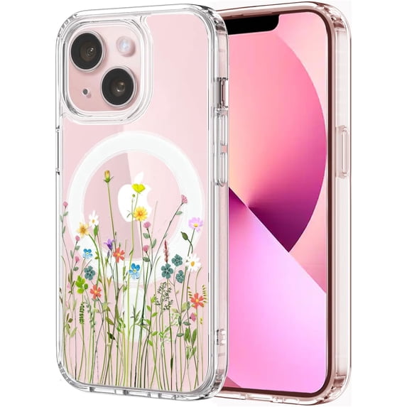 Case Compatible with iPhone 13 Mini iPhone 12 Mini Case Magnetic Clear with Design Compatible with MagSafe Slim Protective Soft TPU Bumper with Hard PC Back Embossed Pattern (Flower Bouquet)