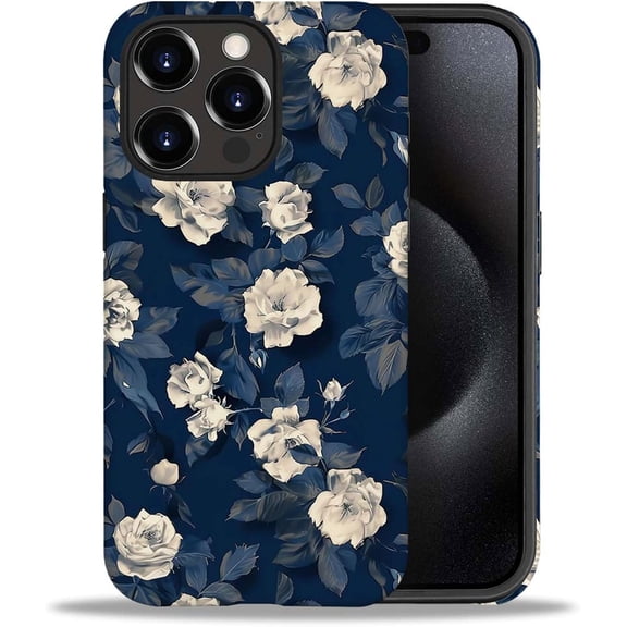 Case Compatible with iPhone 13 Pro, Blue and White Floral Print Girl Hybrid 2-Layer Hard Shell + Silicone Protective Case -Scratch-Resistant Shockproof for iPhone 13 Pro