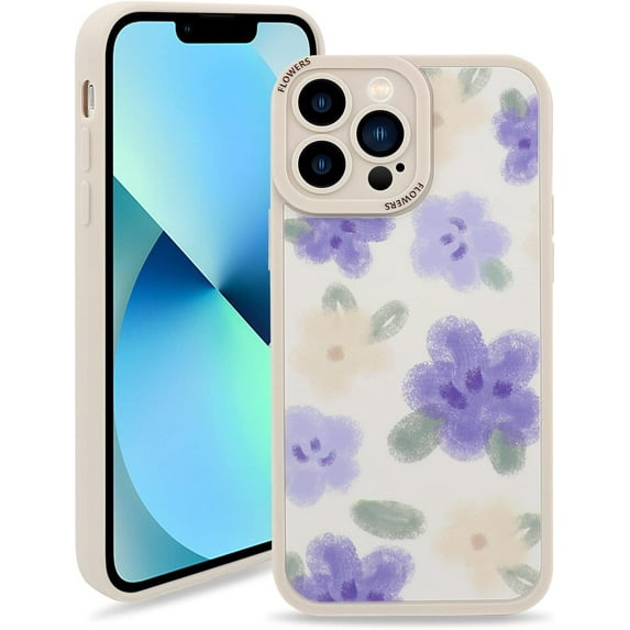 Case Compatible for iPhone 13 Pro Max, Spring Flower Floral Design for Women Girl Shockproof TPU Bumper Cover for iPhone 13 Pro Max (6.7 inch), Purple Flower