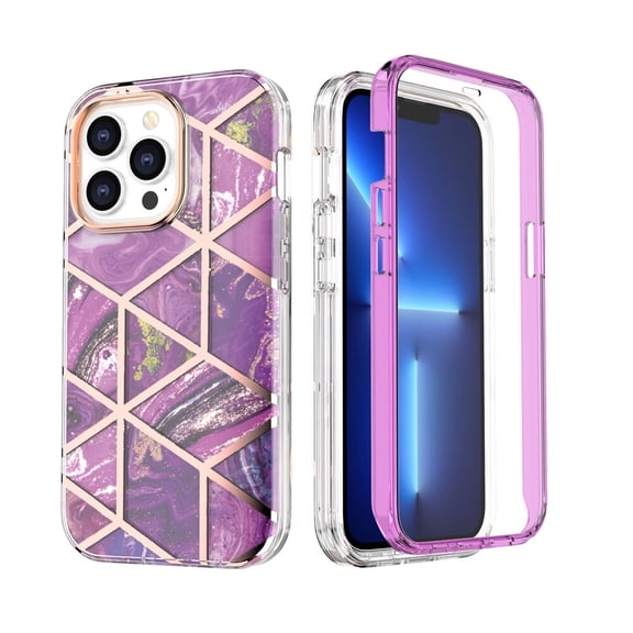 Case Compatible with iPhone 13 Pro Max, TPU Shell Back & Metal Frame Shock Absorption Camera & Screen Protection Marble Painted Fashion Case for iPhone 13 Pro Max 6.7", Purple