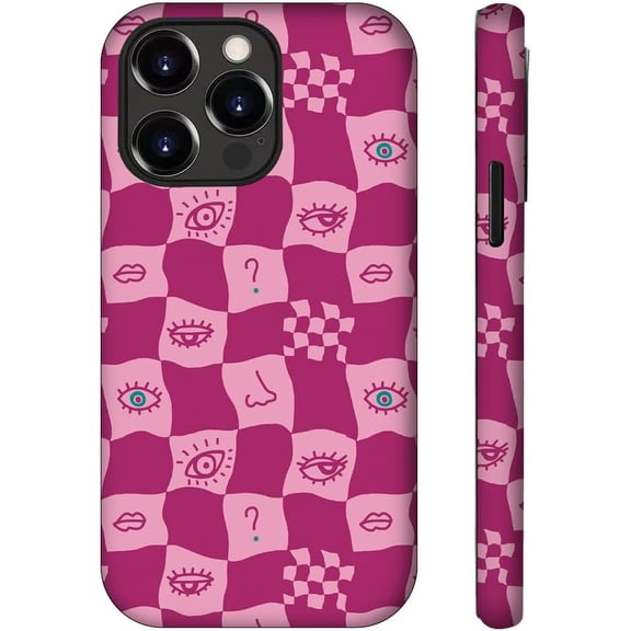 Case Compatible with iPhone 14/13 Checkerboard Purple Cute Phone Case for Girl Women Boy, Scratch-Resistant Shockproof Case for iPhone 13/14-Checkered Pink