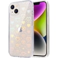 thumbnail image 1 of Case Compatible iPhone 14 Case, Clear Glitter Cute Laser Holographic Love Heart Pattern for Women Girls, Anti-Yellow Hard PC Protective Phone Cover for iPhone 14 6.1-inch 2022, Rainbow Heart, 1 of 14