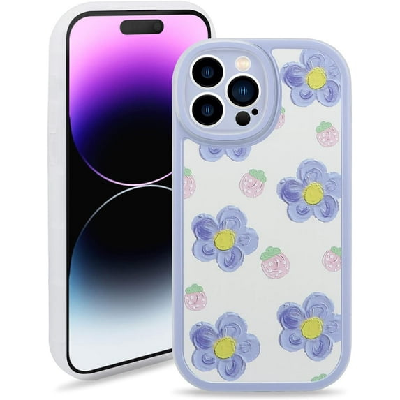 Case Compatible for iPhone 14 Pro Max, Cute Flower Soft TPU Protective Bumper Cover Women Girls, Blue Floral Pattern Phone Case for iPhone 14 Pro Max (6.7 inch)
