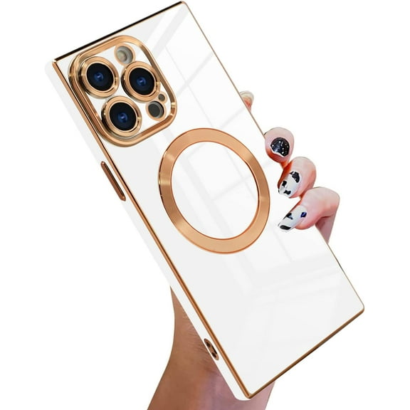 Case Compatible with iPhone 14 Pro Max Magnetic [Compatible with MagSafe] Luxury Cute Plating Design  Case Full-Body Anti-Scratch Shockproof Bumper Protective Cover Dark Purple