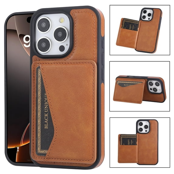 Case Compatible with iPhone 14 Pro Max, PU Leather Card Slots Kickstand Phone Cover, Classic Ultra Slim Lightweight Drop Protective Shokcproof Durable Thin Case for iPhone 14 Pro Max, Brown