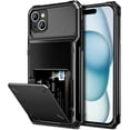 thumbnail image 1 of Case Compatible with iPhone 15 with Card Holder 4-Card Dual Layer Heavy Duty Shockproof Wallet Case Hidden Flip Card Slot Protective Hard Shell Back Cover Case for iPhone 15, 6.1 Inch Black, 1 of 7