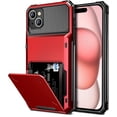 thumbnail image 1 of Case Compatible with iPhone 15 with Card Holder 4-Card Dual Layer Heavy Duty Shockproof Wallet Case Hidden Flip Card Slot Protective Hard Shell Back Cover Case for iPhone 15, 6.1 Inch Red, 1 of 14