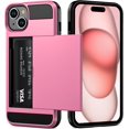 thumbnail image 1 of Case Compatible with iPhone 15 with Card Holder, Dual Layer Shockproof Wallet Phone Case Hidden Card Slot Sliding Protective Hard Shell Back Cover Slim Case for iPhone 15, 6.1 Inch Pink, 1 of 14