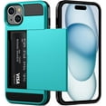 thumbnail image 1 of Case Compatible with iPhone 15 with Card Holder, Dual Layer Shockproof Wallet Phone Case Hidden Card Slot Sliding Protective Hard Shell Back Cover Slim Case for iPhone 15, 6.1 Inch Sky Blue, 1 of 14
