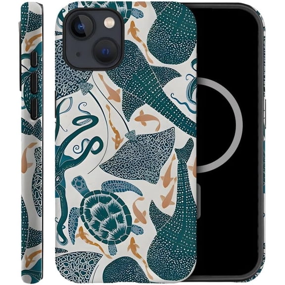 Case Compatible with iPhone 15, Compatible with MagSafe, Fall Prevention Hybrid 2-Layer Hard Shell Cases for Girls Boys, Turtle Whale Octopus Sharks Marine