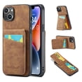 thumbnail image 1 of Case Compatible with iPhone 15 with PU Leather Back + TPU Frame, Card Slot with RFID Blocking Kickstand Classic Slim Fit Phone Cover Designed for iPhone 15 - Brown, 1 of 9