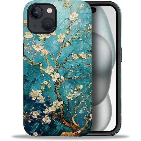 Case Compatible with iPhone 15 Plus, Oil Painting Floral Printing Girl Hybrid 2-Layer Hard Shell + Silicone Protective Case -Scratch-Resistant Shockproof for iPhone 15 Plus