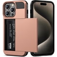 thumbnail image 1 of Case Compatible with iPhone 15 Pro with Card Holder Dual Layer Shockproof Wallet Phone Case Hidden Card Slot Sliding Protective Hard Shell Back Cover Slim Case for iPhone 15 Pro 6.1'' RoseGold, 1 of 7