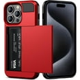 thumbnail image 1 of Case Compatible with iPhone 15 Pro with Card Holder, Dual Layer Shockproof Wallet Phone Case Hidden Card Slot Sliding Protective Hard Shell Back Cover Slim Case for iPhone 15 Pro 6.1 Inch Red, 1 of 14